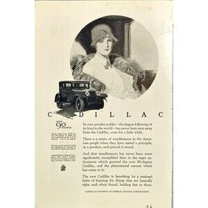 Cadillac "New 90 Degree -largest following in the World" Vintage Print Ad 1926